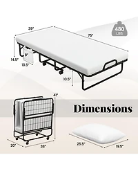 Gouun Twin Rollaway Guest Folding Bed with Memory Foam Mattress