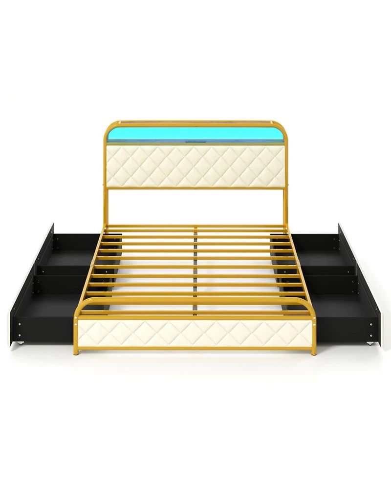 Gouun Full Metal Platform Bed Frame with Led Lights and Charging Station