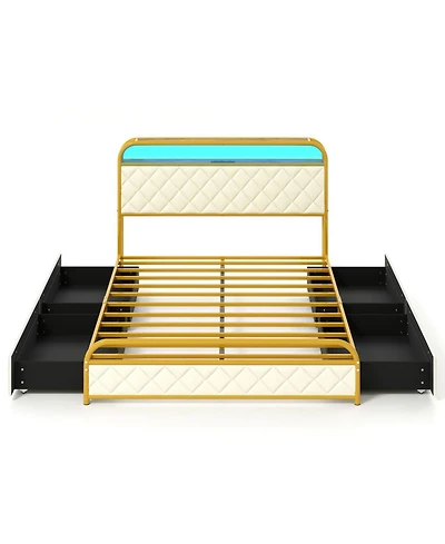 Gouun Full Metal Platform Bed Frame with Led Lights and Charging Station