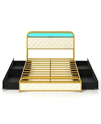 Gouun Full Metal Platform Bed Frame with Led Lights and Charging Station