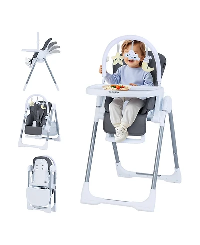 Sugift Foldable Baby High Chair with Adjustable Height and Reclining Seat