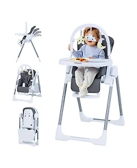Sugift Foldable Baby High Chair with Adjustable Height and Reclining Seat