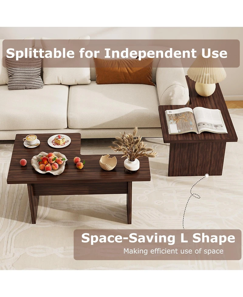 Sugift Modular L Shaped Coffee Table Set of Two for Small Spaces