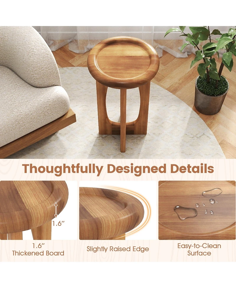 Sugift 14 in Farmhouse Round End Table with Tray Top and Cross Legs