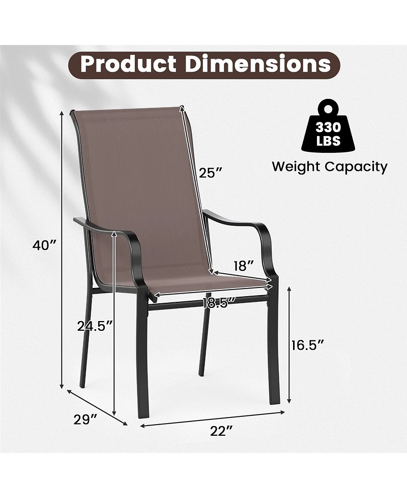 Sugift Patio Dining Chairs Set of Two with Wide Seat and Metal Frame