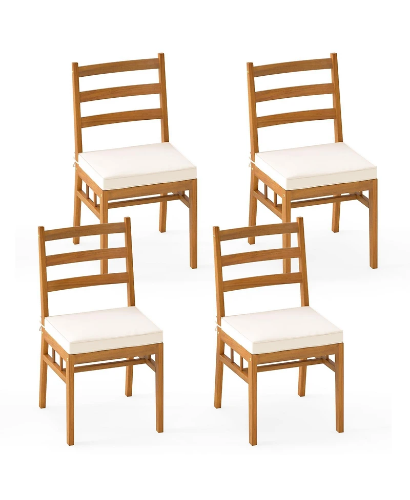 Sugift Outdoor Wooden Dining Chairs Set of Four with Cushioned Seats