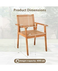 Sugift Acacia Wood Patio Dining Chairs Set of Two with Rattan Design