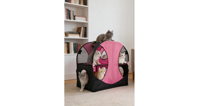 Zeus and Ruta Collapsible Cat Playpen Folding Soft Pet Obstacle Course Indoor Outdoor Travel Kitten House Bed