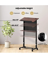Sugift 40.5-49 Inch Height Adjustable Rolling Podium Stand Lectern Table