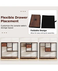 Gouun 40 in Console Table with Fabric Drawer and 4 Staggered Open Shelves