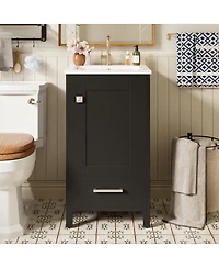 Sillysis 18 Inch Bathroom Vanity with Ceramic Sink, Soft Close Storage Drawer and Door, Freestanding Cabinet for Small Spaces