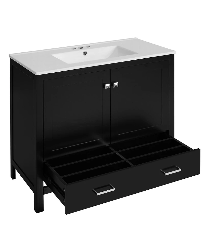 Sillysis 72 Inch Double Bathroom Vanity Set with Ceramic Sinks, Solid Wood Cabinet, Ample Storage and Soft Close Doors, Modern Freestanding