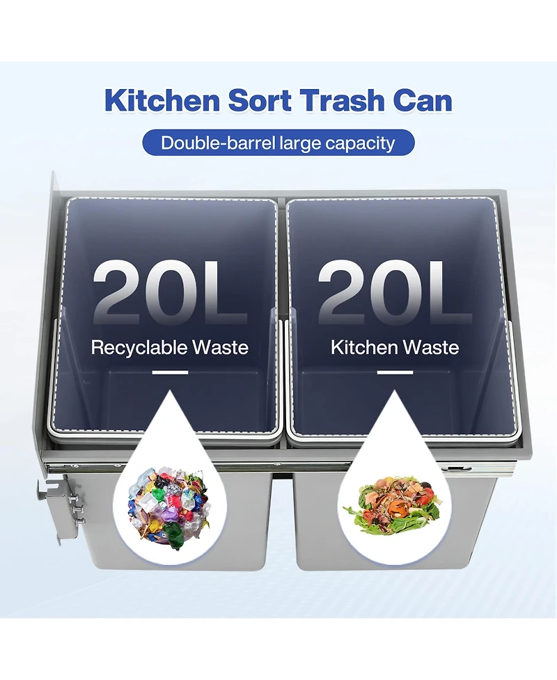 Tribesigns Dual Compartment Under Counter Kitchen Cabinet Pull-Out Trash Can, Slide-Out Waste Bin with Lid