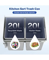 Tribesigns Dual Compartment Under Counter Kitchen Cabinet Pull-Out Trash Can, Slide-Out Waste Bin with Lid