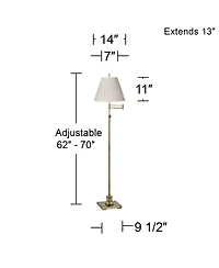 360 Lighting Swing Arm Floor Lamp 70" Tall Antique Brass Box Pleated Cream Linen Drum Shade for Living Room Reading Bedroom