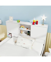 Sugift Bed Frame with Trundle and Built In Power Outlets