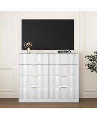 Flynama 8 Drawer Transitional White Dresser Space Saving Cabinet for Entryway Home Furniture With Spacious Drawers Easy Assembly