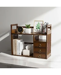 Yigii Wood Desktop Bookshelf Organizer 3 Drawers Sturdy Storage Shelves Office Home