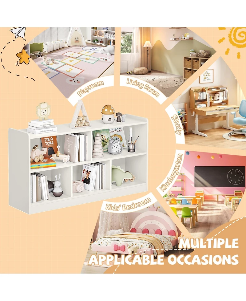 Rainsken 5 Cube Kids Bookcase - Wooden 2-Tier Storage Cabinet, Open Display Book Shelf for Nursery, School Classroom, Playroom