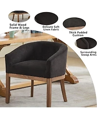 Rainsken Barrel Dining Chair, Farmhouse Linen Upholstered Kitchen Chair with Solid Wood Legs, Arms for Living Room, Dining Room, Set Of 1