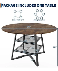 gaomon Dining Room Round Table Set for 4-6, Circle Kitchen Dining Table with Metal Base, 47 Inch Wooden Round DiningTable