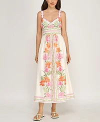 Row A Juniors' Sleeveless Scallop Strap Ruched Waist Midi Dress