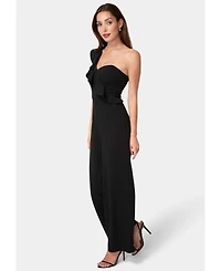 Bebe Women's One Shoulder Ruffle Jumpsuit