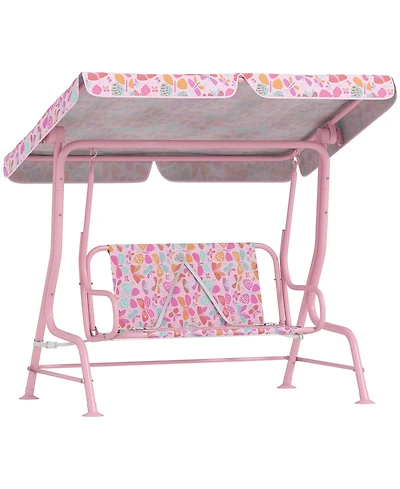 Qaba Kids Porch Swing, 2-Seater Outdoor Patio Swing with Safety Belt