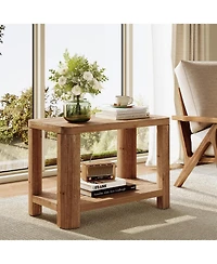 Tribesigns Solid Wood End Table, Farmhouse Side Table with 2-Tier Storage Shelf, Rectangle Bedside Nightstand, Accent Nightstand