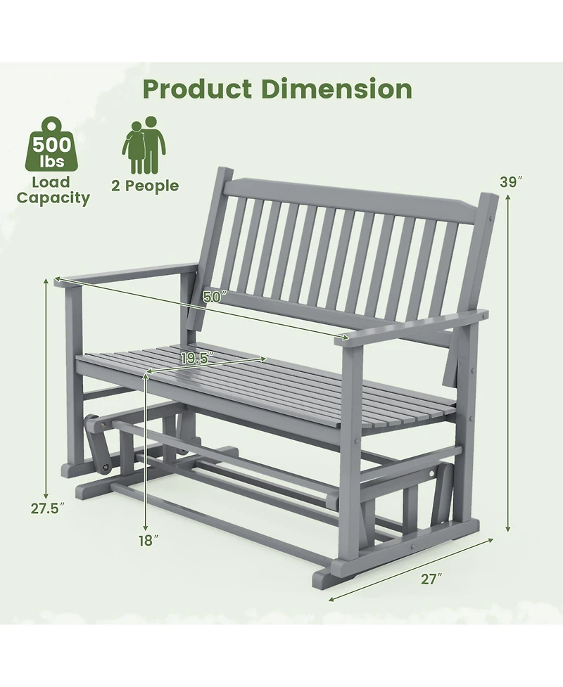 Gouun Poplar Wood Patio Glider Bench 2-Person with Slatted Seat
