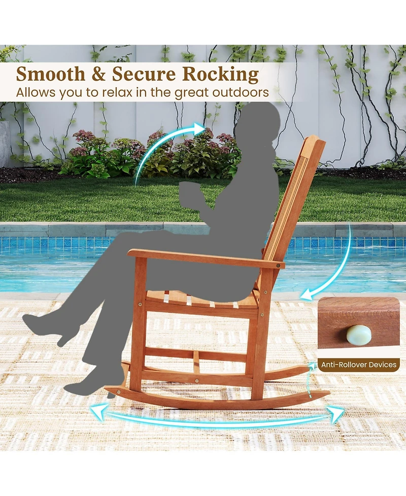 Gouun Solid Wood Porch Rocker Chair with Armrests