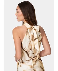 Bebe Women's Animal Satin Mock Neck Dress with Bow Back