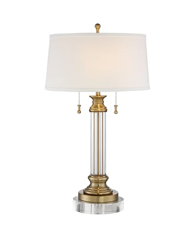 Vienna Full Spectrum Rolland Traditional Table Lamp with Round Riser Antique Brass Crystal Drum Shade for Bedroom Living Room