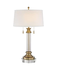 Vienna Full Spectrum Rolland Traditional Table Lamp with Round Riser Antique Brass Crystal Drum Shade for Bedroom Living Room