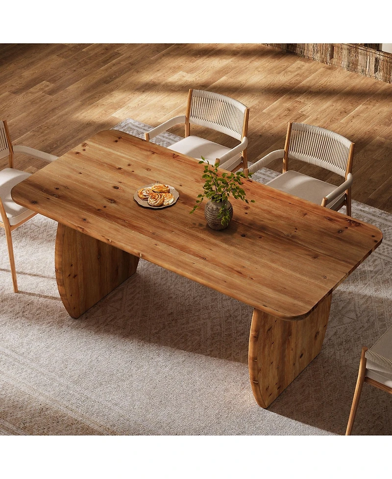 Tribesigns Finmind Solid Wood Dining Table for 4-6 People, Farmhouse Kitchen Table with Sturdy Wooden Legs