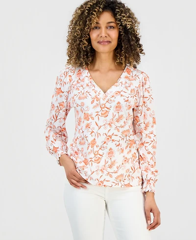 Style & Co Petite Fresh Paisley V-Neck Long-Sleeve Top, Macy's Exclusive