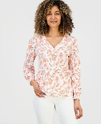 Style & Co Petite Fresh Paisley V-Neck Long-Sleeve Top, Macy's Exclusive