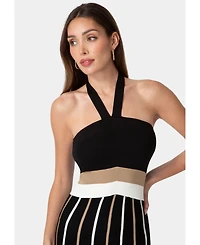 Bebe Women's Carwash Fringe Knit Halter Dress