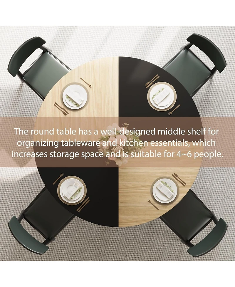 gaomon Round Dining Table for 4-6, 47.2 in Farmhouse Kitchen Table with Storage, Circle Dinner Tables