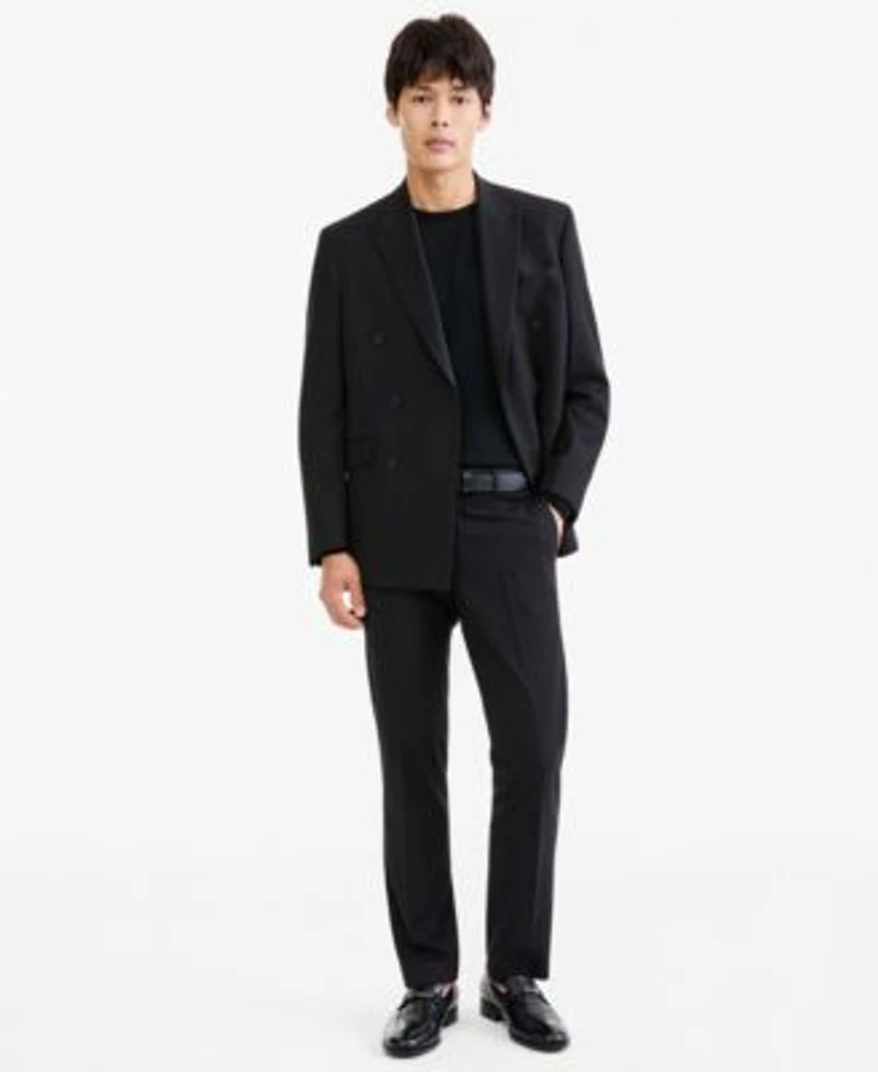Kenneth Cole Reaction Mens Black Pinstripe Slim Fit Techni Cole Suit Separates