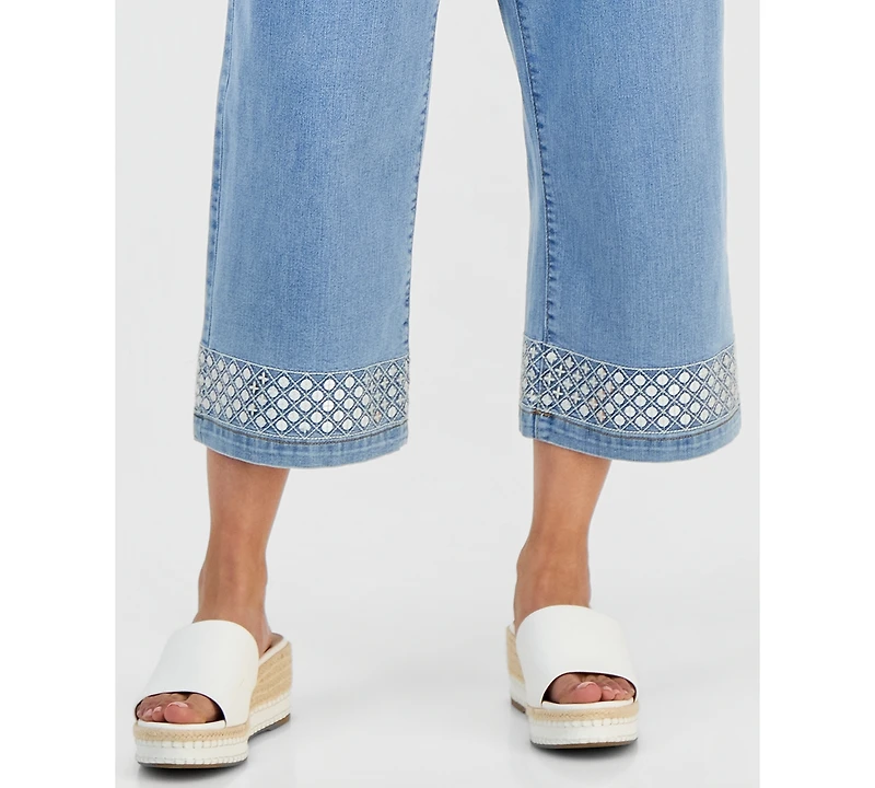 Style & Co Petite High-Rise Wide-Leg Embellished Jeans, Macy's Exclusive