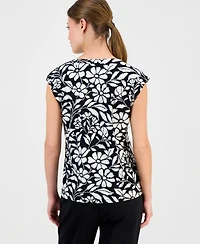 Anne Klein Essentials Petite Printed Short-Sleeve Top