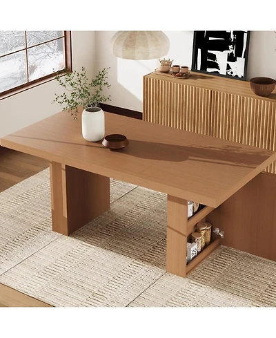 gaomon Dining Table with Storage, 70.8" Wood Kitchen Table with Thickened Tabletop and Fluted Legs, Dinner Tables for Kitchen Dining Room