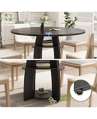 gaomon 47" Modern Farmhouse Round Dining Table for 4-6, Wood Kitchen Table with Storage Shelf and Adjustable Feet, Easy Assembly for Dining Room.