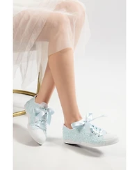 Forever & Always Shoes Women's Azure Lace Bloom Bridal Sneaker