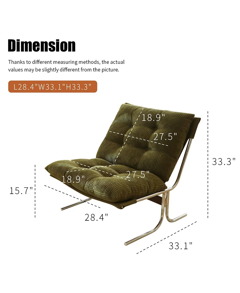 Rainsken Modern Accent Chair, Upholstered Reading Chair with Metal Chrome Frame, Comfy Living Room Chair for Home Office and Bedroom