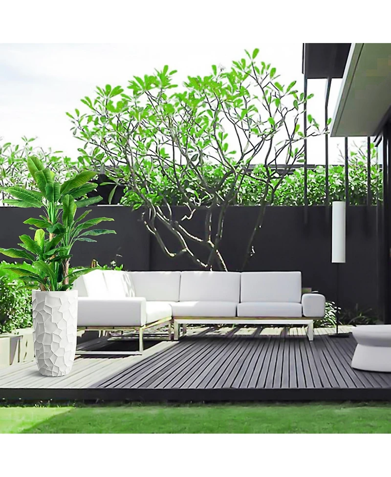 LuxenHome MgO Geometric Pattern Round 22" Tall Planter