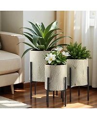 LuxenHome Set of 3 Metal Cachepot Planters with Stand