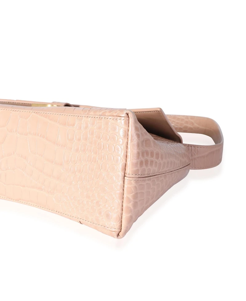 Pre-Owned Balenciaga Beige Croc Embossed Hourglass Downtown Shoulder Bag