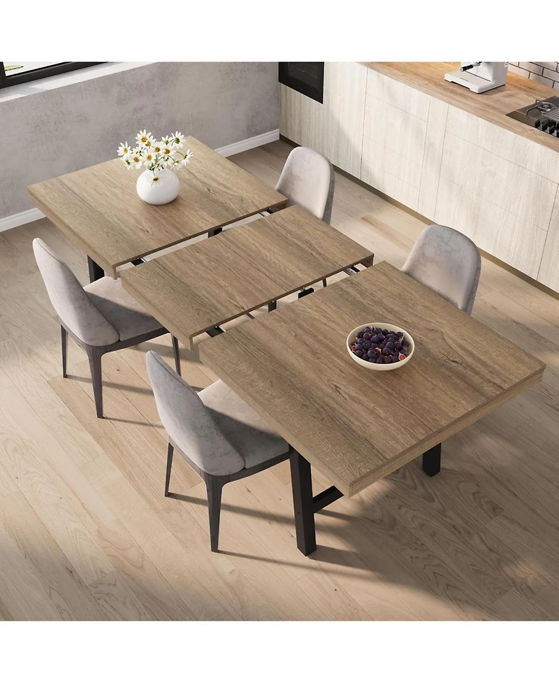 gaomon 63-83" Extendable Dining Table, Industrial Rectangular Dining Room Table for 6-8 People, Expandable Kitchen Table with Heavy Duty Metal Frame